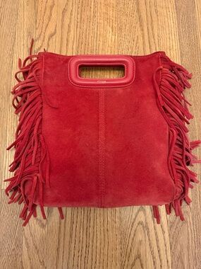 Maje Red Suede Fringe bag with strap